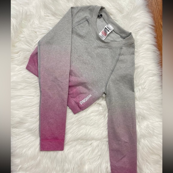 Gymshark Crop Top Long sleeve Ombré Gray Pink Back Scrunch - Picture 1 of 5
